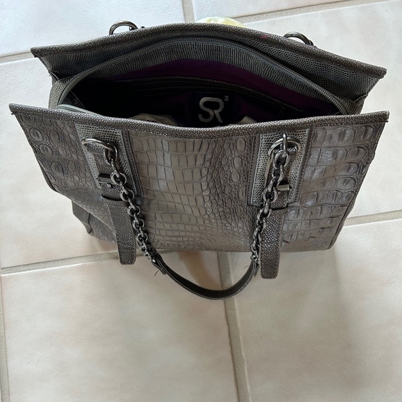 Faux Leather Gray Brown Purse with Chain Strap - Picture 3 of 4
